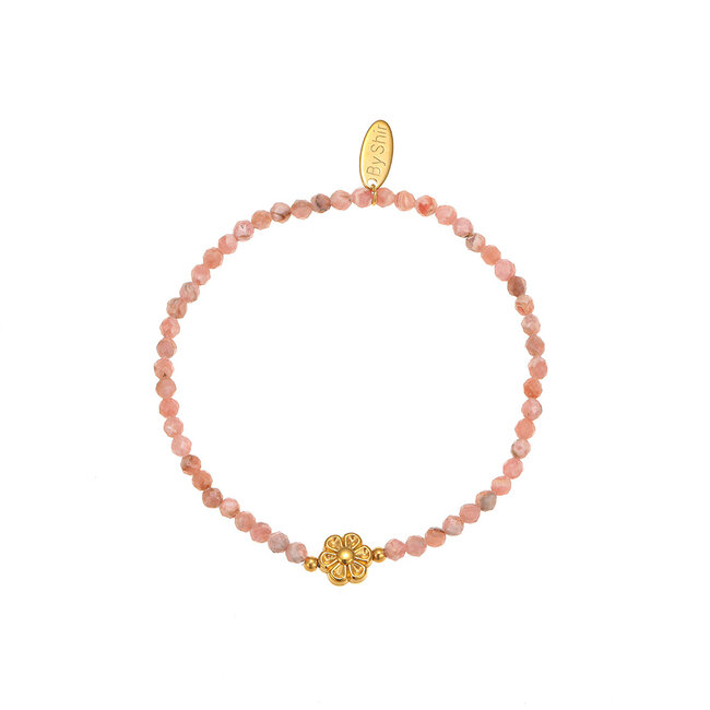 By Shir Armband kraaltjes bloem pink jaspis