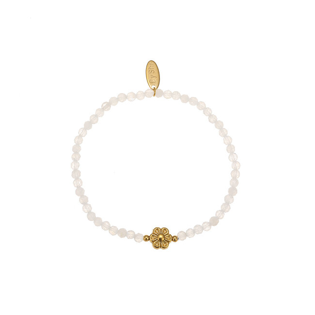 By Shir Armband kraaltjes bloem wit agaat