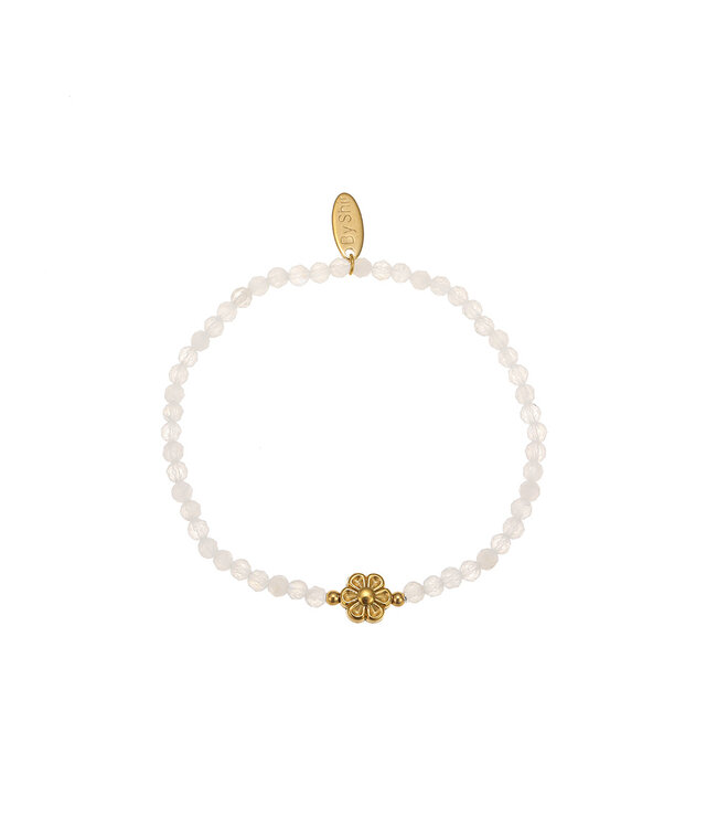 By Shir Armband kraaltjes bloem wit agaat