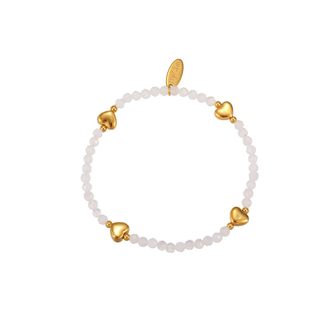 By Shir Armband Perlen weiße Achat Herz