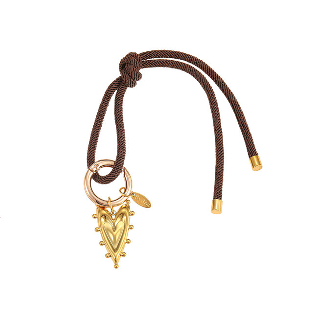 By Shir Bag charm cord dark brown heart