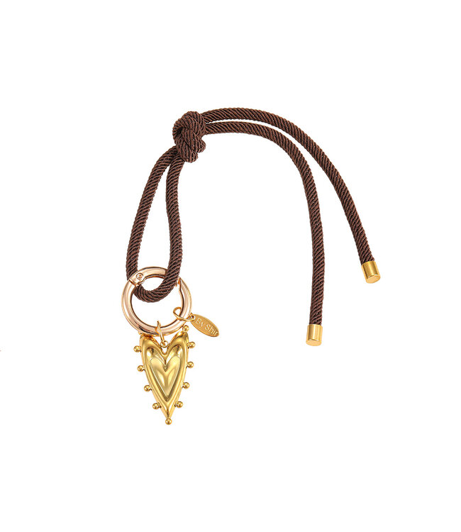 By Shir Bag charm cord dark brown heart