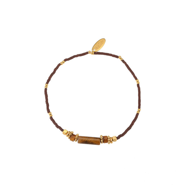 By Shir Armband kraaltjes staafje Tijgeroog