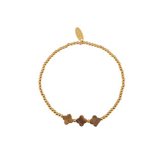 By Shir Bracelet beads small clovers Tiger's eye