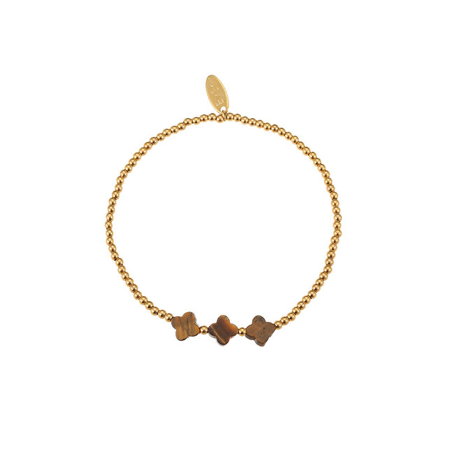 By Shir Bracelet beads small clovers Tiger's eye