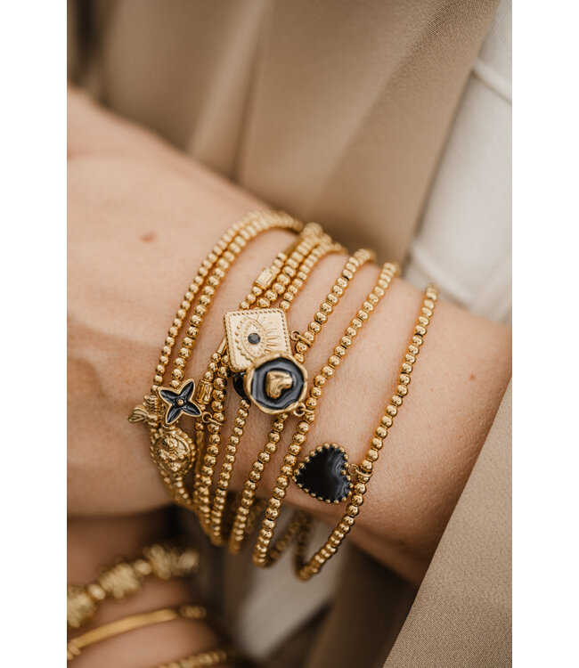 By Shir Armband mit Herzchen aus schwarzen Perlen