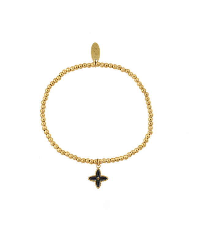By Shir Armband kraaltjes Zwart Flower