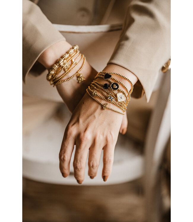 By Shir Armband Perlen Schwarz Blume