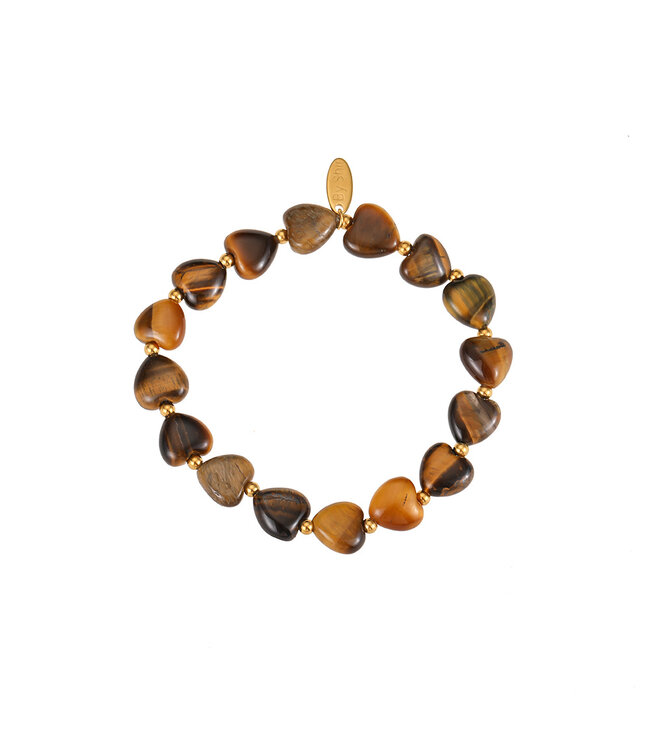By Shir Armband luxe hartjes Tijgeroog