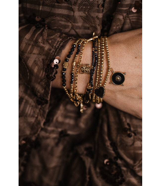 By Shir Armband kraaltjes Tube Zwart Agaat