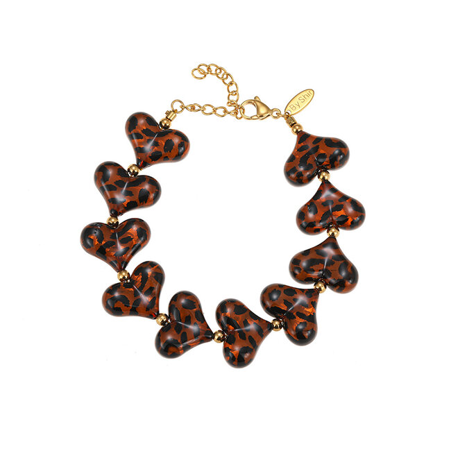 By Shir Luxury leopard heart bracelet brown