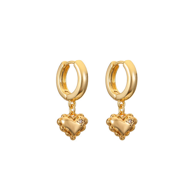 By Shir Small ruffle heart earrings
