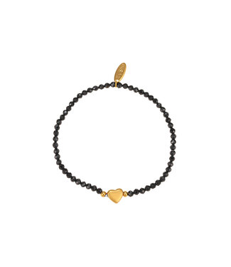 By Shir Armbandperlen Schwarz Achat Herz