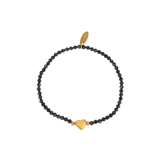 By Shir Armbandperlen Schwarz Achat Herz