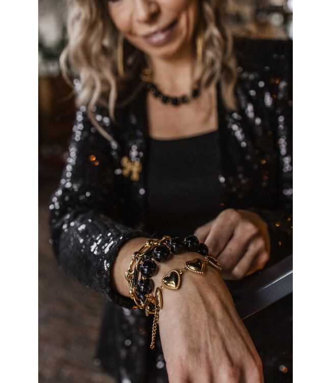 By Shir Statement-Armband schwarze Perlen