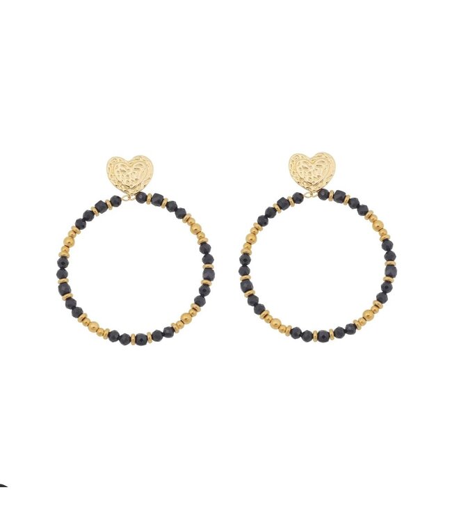 By Shir Luxus-Ohrstecker Herz schwarz Achat