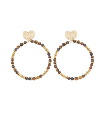 By Shir Luxury heart Tiger's Eye Earrings