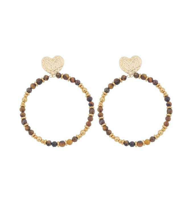 By Shir Luxury heart Tiger's Eye Earrings