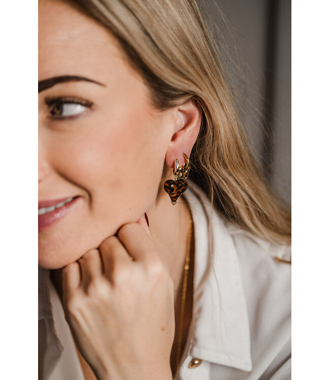 By Shir Small leopard brown earrings