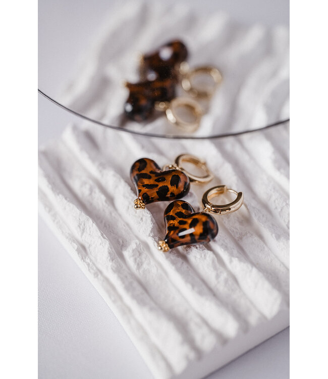 By Shir Small leopard brown earrings
