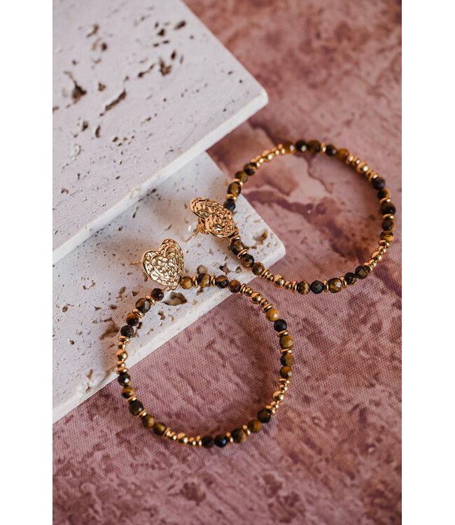 By Shir Luxus-Ohrstecker herz Tigerauge