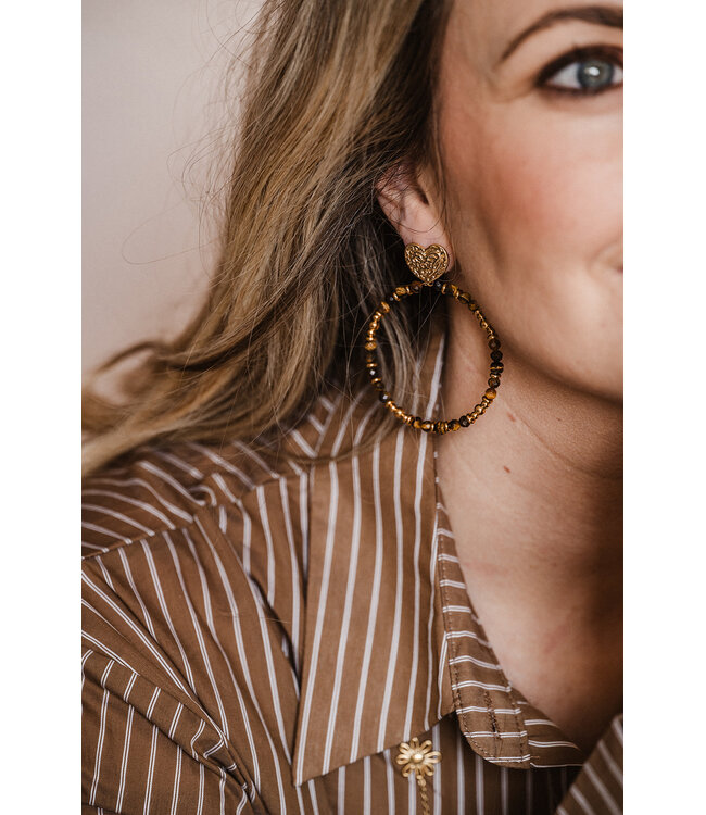 By Shir Luxus-Ohrstecker herz Tigerauge