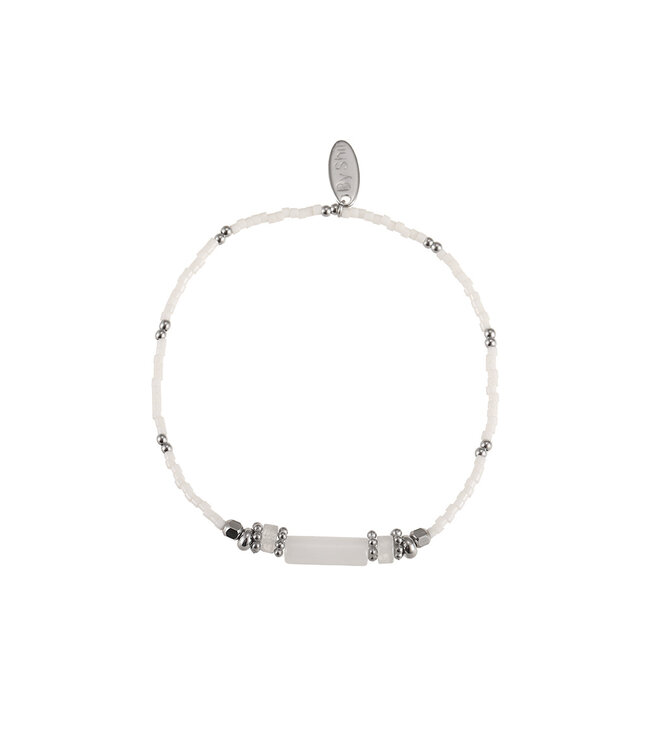By Shir Armband Perlen Weiß Achat Stäbchen