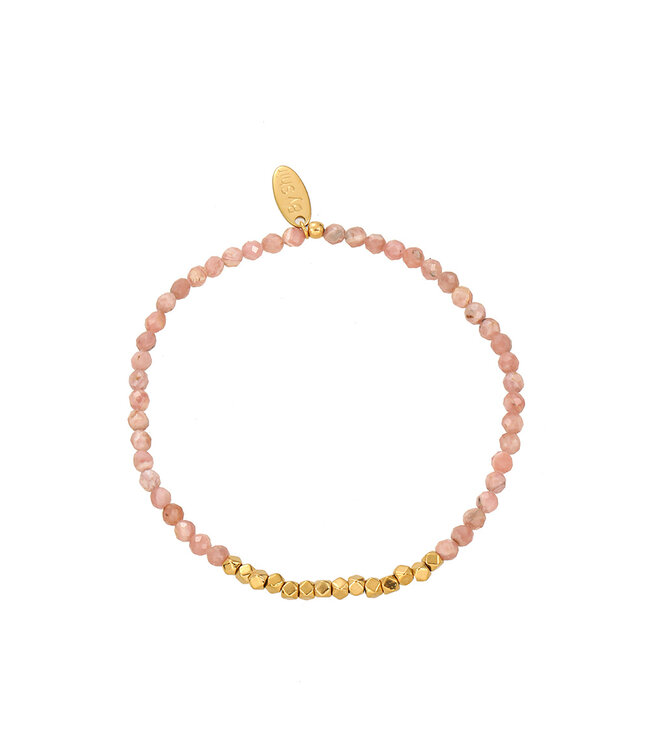 By Shir Armband kraaltjes Rhodochrosiet vierkantjes