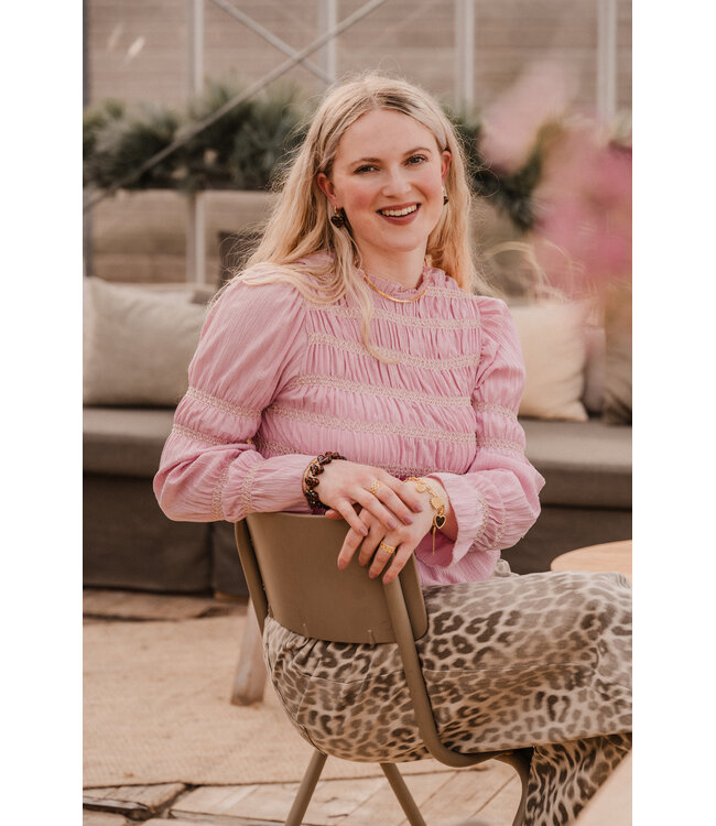 By Shir Armband luxe luipaard hart bruin