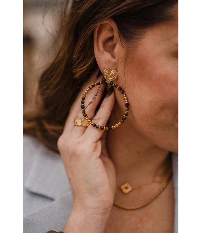 By Shir Luxury heart Tiger's Eye Earrings