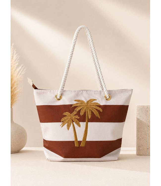 By Shir Beachbag palm brown offwhite