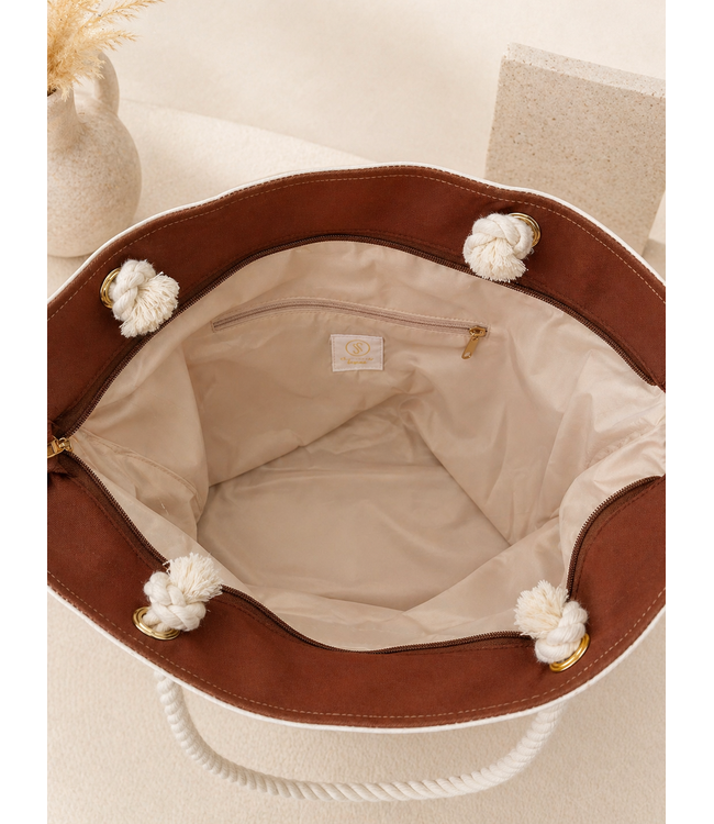 By Shir Beachbag palm brown offwhite