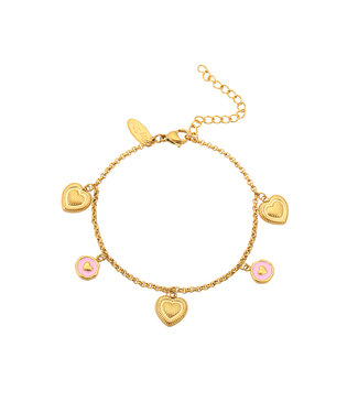 By Shir Edelstahlarmband mit rosa Herzen