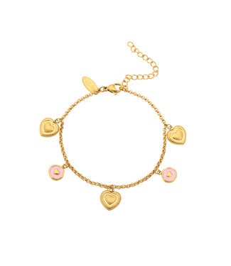 By Shir Stainless steel bracelet pink hearts