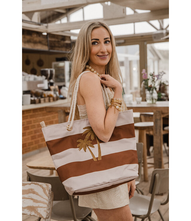 By Shir Beachbag palm brown offwhite