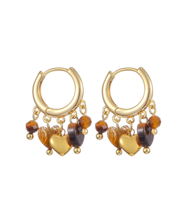 By Shir Oorbellen klein bohemian hartjes bruin