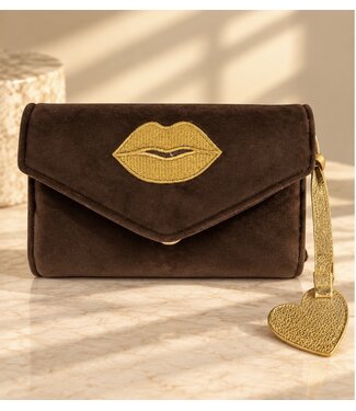 By Shir Clutch velvet bruin gouden kus