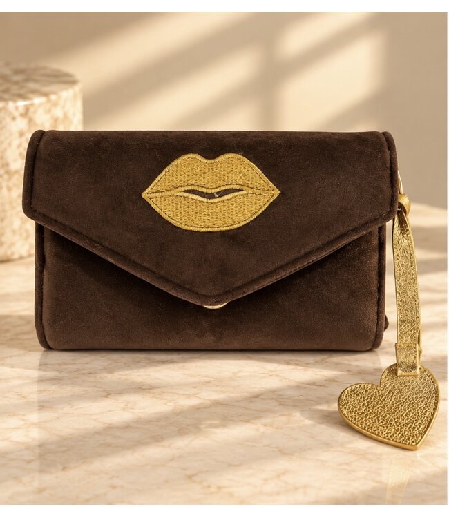 By Shir Samtclutch braun goldener Kuss