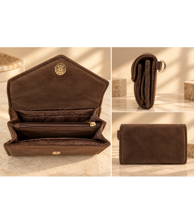 By Shir Velvet clutch brown golden kiss