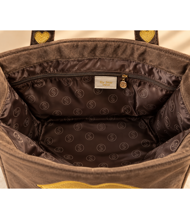 By Shir Luxe velvet tas groot bruin met gouden zoen