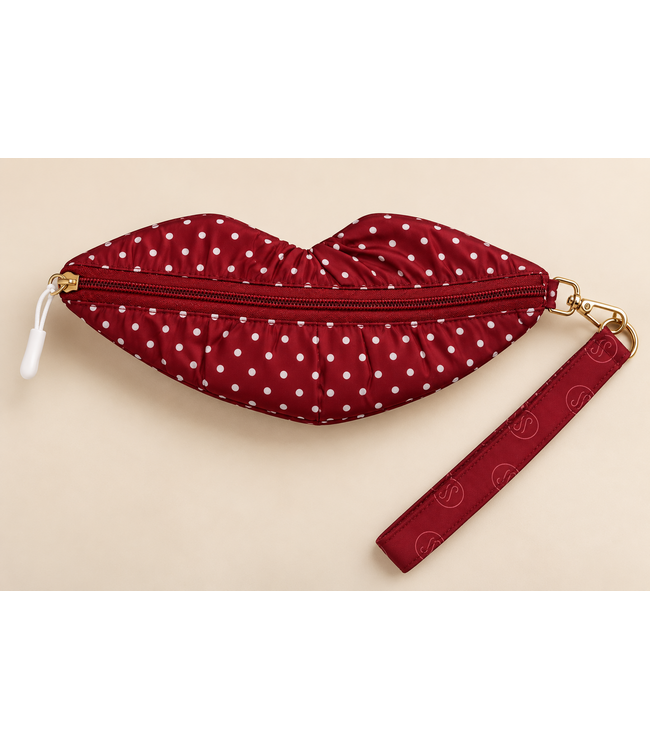 By Shir Velvet clutch lippen rood stippel