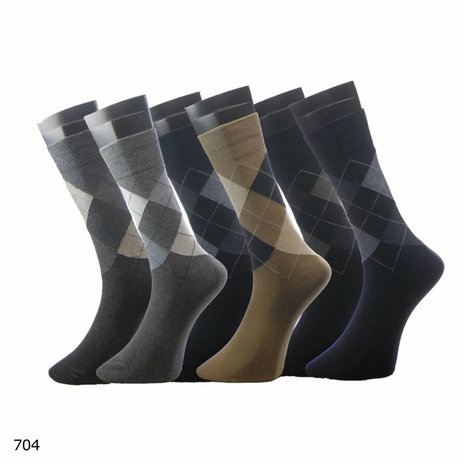 Teckel 3-Paar Herensokken met Geruit Motief en 70% Katoen Teckel 3-Paar Herensokken met Geruit Motief en 70% Katoen