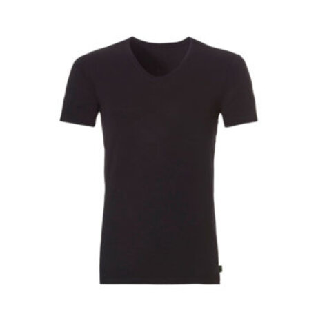 Basset Eco-Bamboo V-hals T-Shirt In Het Wit en Zwart Basset Eco-Bamboo V-hals T-Shirt In Het Wit en Zwart