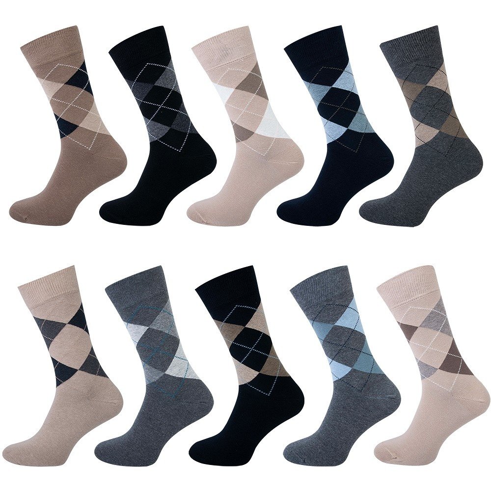 Teckel 3-Paar Herensokken met Geruit Motief en 70% Katoen Teckel 3-Paar Herensokken met Geruit Motief en 70% Katoen