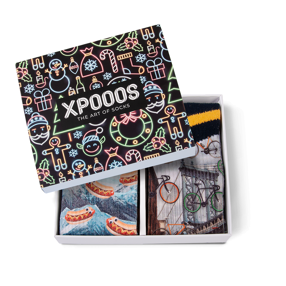 Xpooos XPOOOS Giftbox Sokken 2-Paar | Hotdogs en Fietsen in Brooklyn