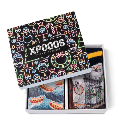 Xpooos XPOOOS Giftbox Sokken 2-Paar | Hotdogs en Fietsen in Brooklyn