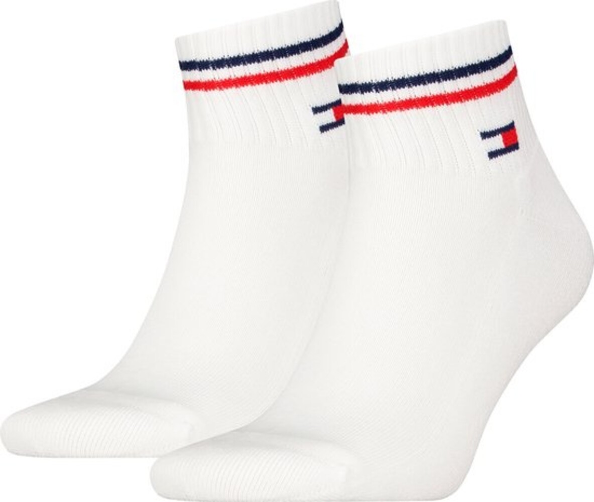 Tommy Hilfiger Unisex Quarter Socks Zwart of Wit – Vintage Look – 2‑Pack