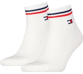 Tommy Hilfiger Unisex Quarter Socks Zwart of Wit – Vintage Look – 2‑Pack