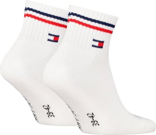Tommy Hilfiger Unisex Quarter Socks Zwart of Wit – Vintage Look – 2‑Pack
