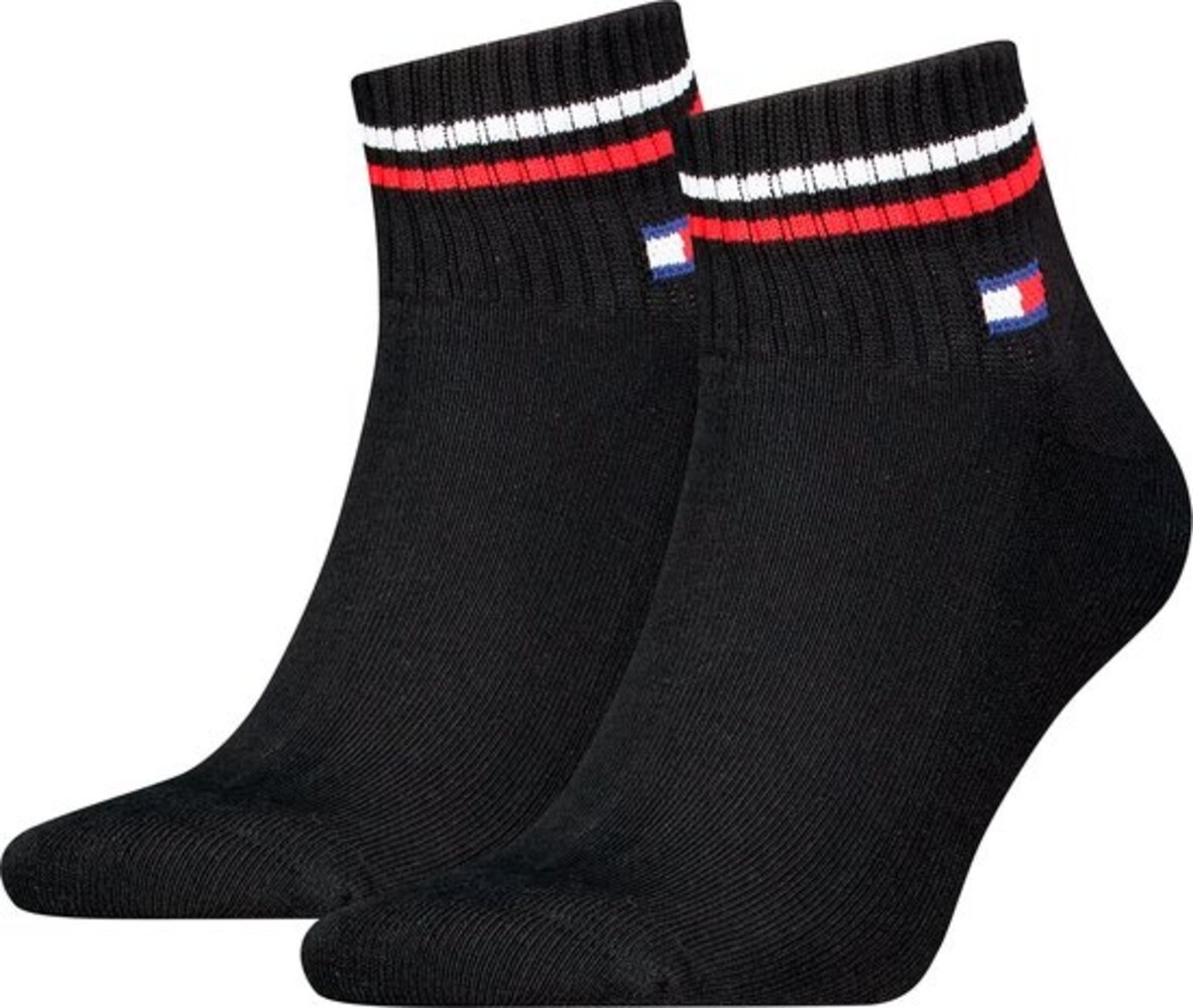 Tommy Hilfiger Unisex Quarter Socks Zwart of Wit – Vintage Look – 2‑Pack